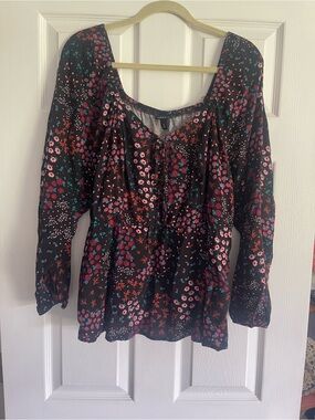 torrid Black Floral Scoop Neck Blouse with Pink & Teal Prints